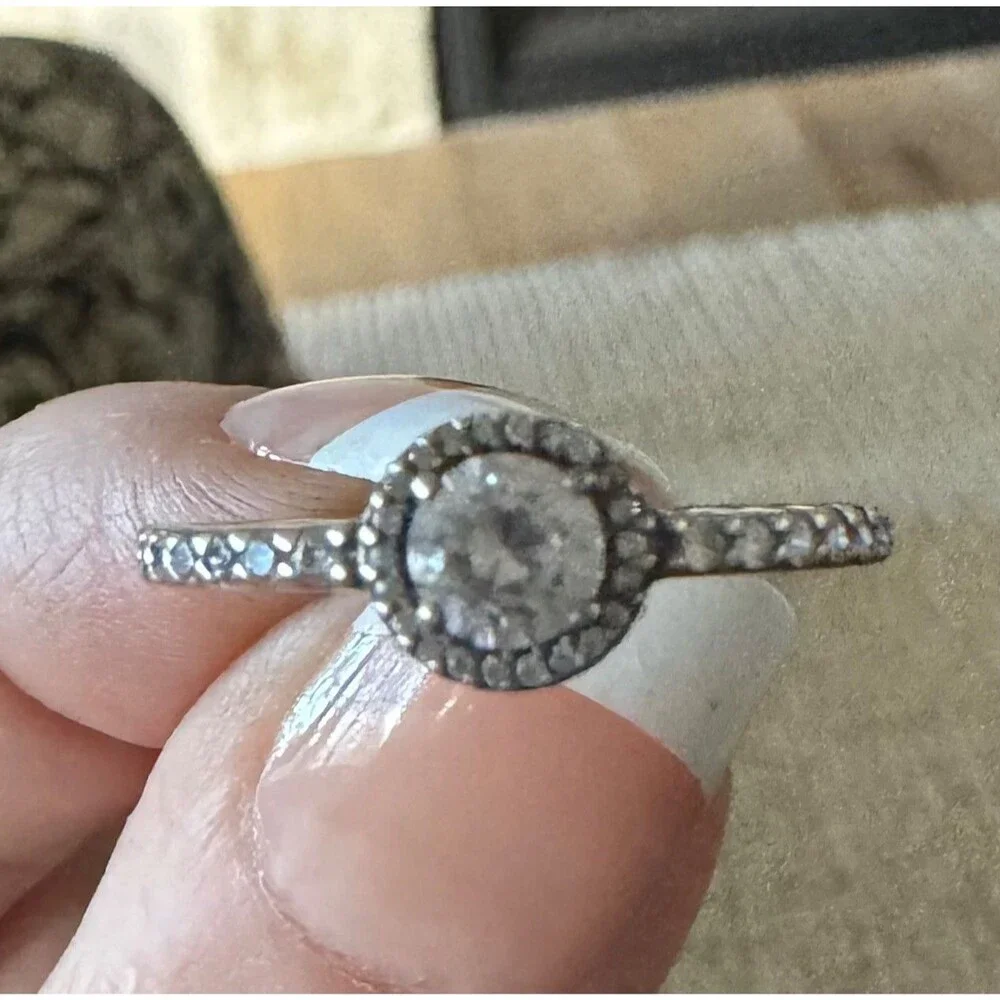 Pandora ring size 8.5 58 Classic Elegance Silver halo Retired